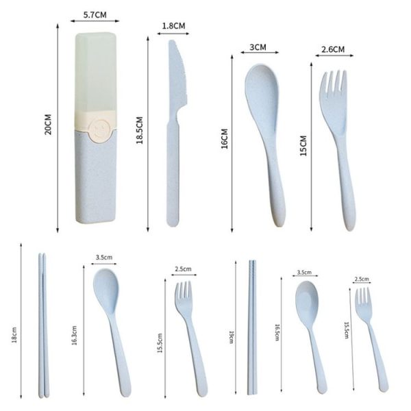 4 In 1 Portable Wheat Straw Tableware Set Outdoor Travel Storage Tableware Box, Style: A With Chopsticks (Beige) - Image 7