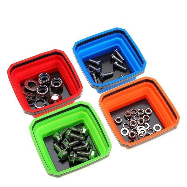 Square Silicone Foldable Magnetic Parts Tray For Small Parts And Tools (Orange) - Image 2
