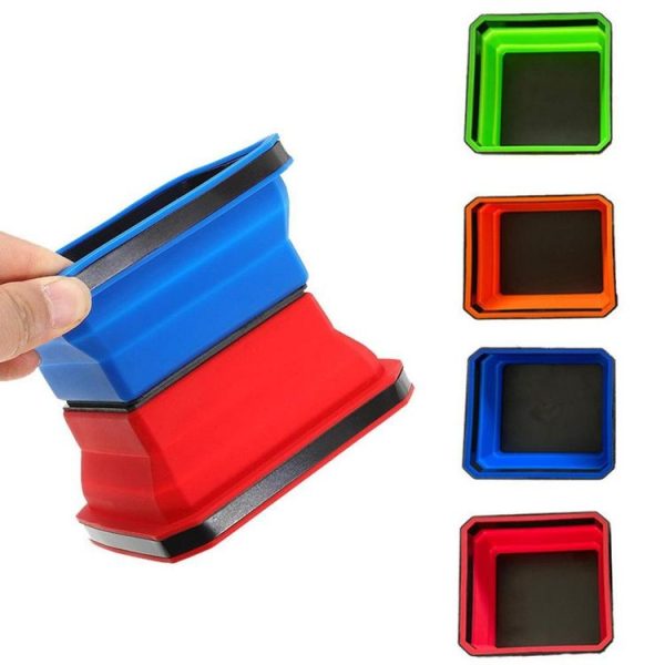 Square Silicone Foldable Magnetic Parts Tray For Small Parts And Tools (Orange) - Image 3