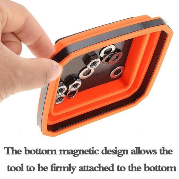 Square Silicone Foldable Magnetic Parts Tray For Small Parts And Tools (Orange) - Image 5