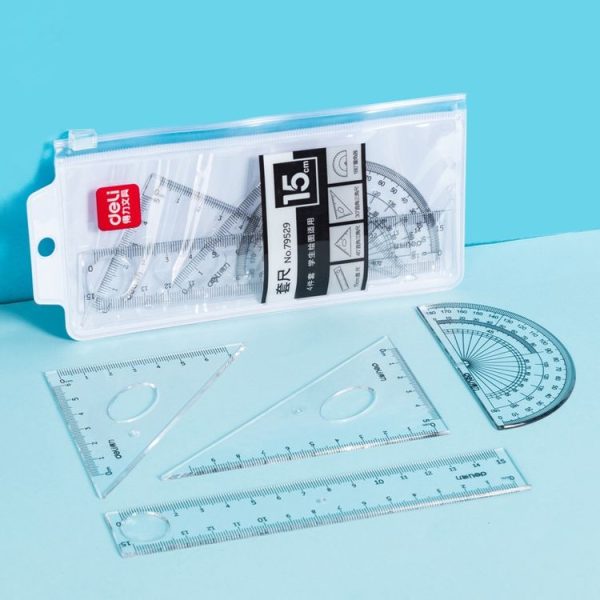 Deli 4-in-1 Ruler Set for Students Ruler Stationery Set, Model: 79529