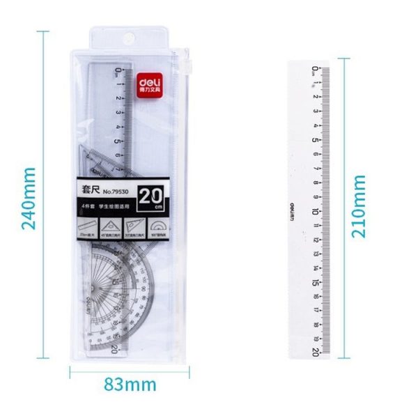 Deli 4-in-1 Ruler Set for Students Ruler Stationery Set, Model: 79529 - Image 3