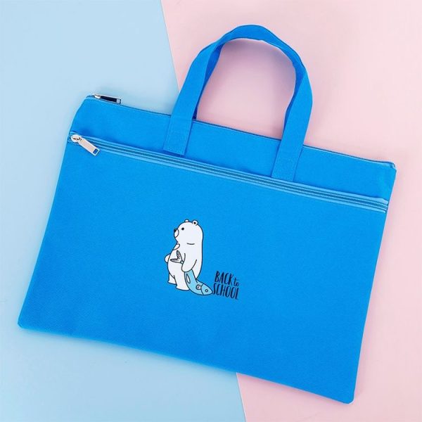Zipper Canvas File Bags A4 Folder Pouch For Students Portable Handbag, Style: Polar Bear (Blue)