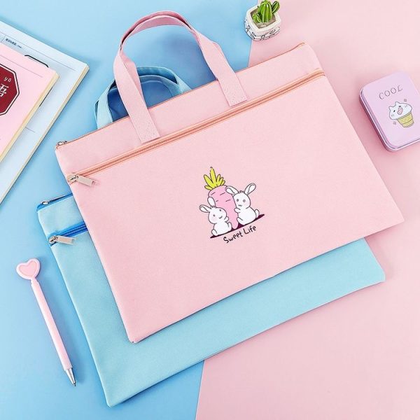 Zipper Canvas File Bags A4 Folder Pouch For Students Portable Handbag, Style: Polar Bear (Blue) - Image 2