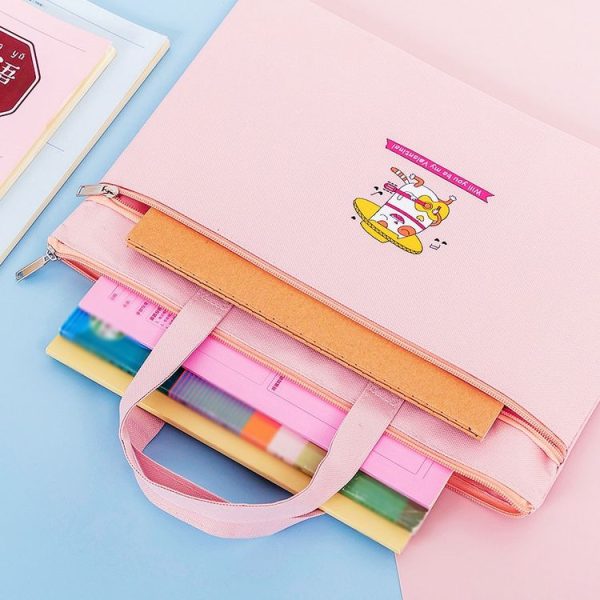 Zipper Canvas File Bags A4 Folder Pouch For Students Portable Handbag, Style: Polar Bear (Blue) - Image 6