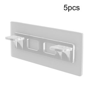 5pcs Long Double Row Partition Tray Adhesive Shelf Support Plastic Closet Cabinet Shelf Support Clip Punch Free Wall Hanger Sticker