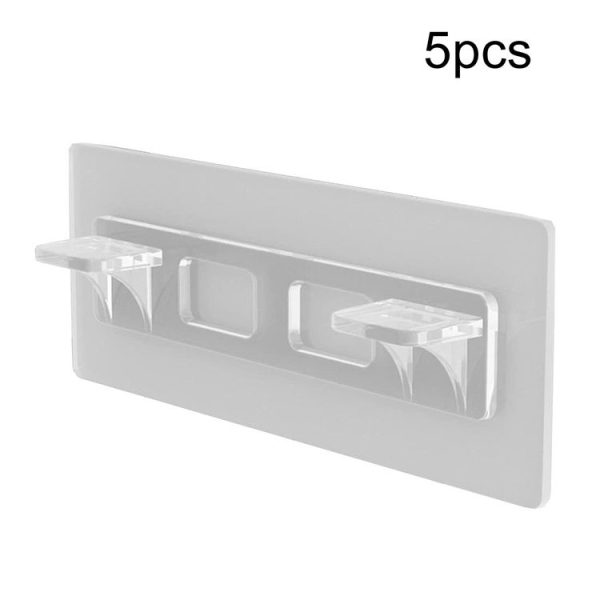 5pcs Long Double Row Partition Tray Adhesive Shelf Support Plastic Closet Cabinet Shelf Support Clip Punch Free Wall Hanger Sticker