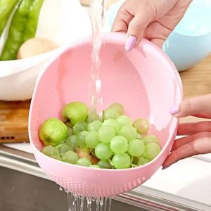 Kitchen Rice Sieve Multifunctional Draining Washing Basket (Pink)