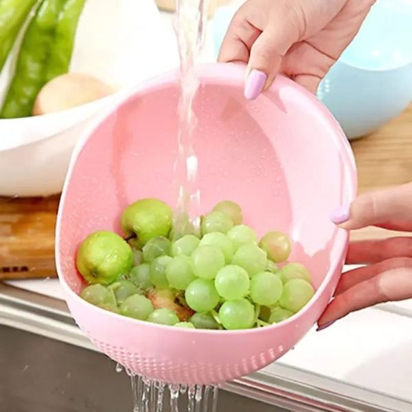 Kitchen Rice Sieve Multifunctional Draining Washing Basket (Pink)