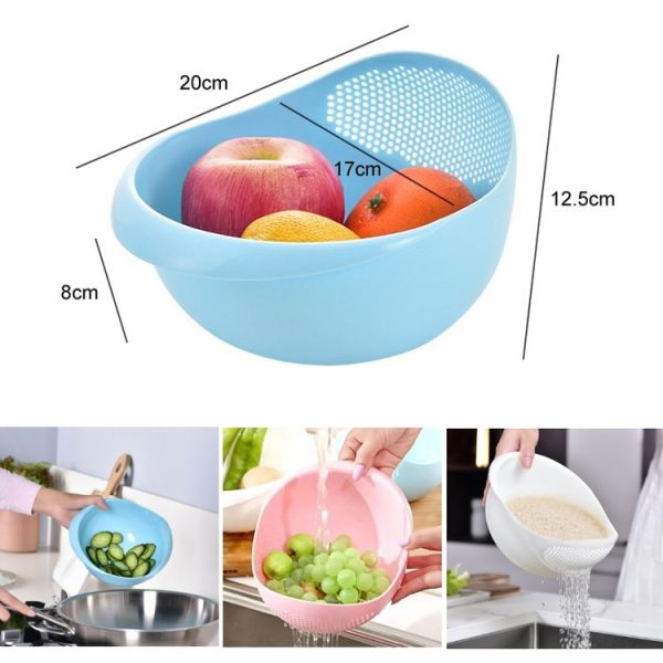 Kitchen Rice Sieve Multifunctional Draining Washing Basket (Pink) - Image 2