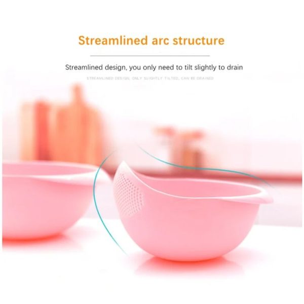 Kitchen Rice Sieve Multifunctional Draining Washing Basket (Pink) - Image 3