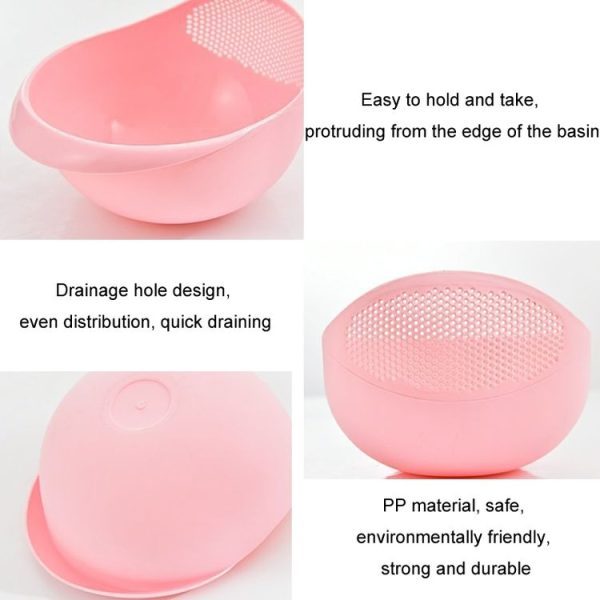 Kitchen Rice Sieve Multifunctional Draining Washing Basket (Pink) - Image 4