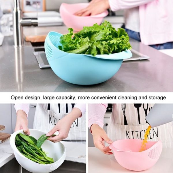 Kitchen Rice Sieve Multifunctional Draining Washing Basket (Pink) - Image 5
