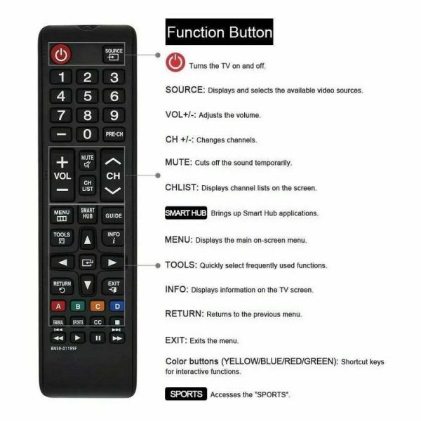 BN59-01199F For Samsung LED LCD Smart TV Remote Control Replacement Part (Black) - Image 4