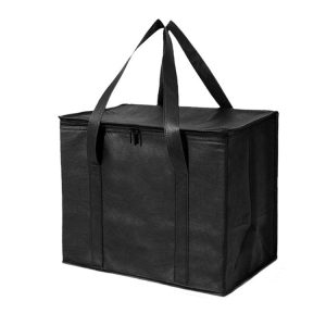 41x26x33cm Non-Woven Bento Aluminum Foil Thermal Bag Takeaway Lunch Bag With Bottom Plate (Black)