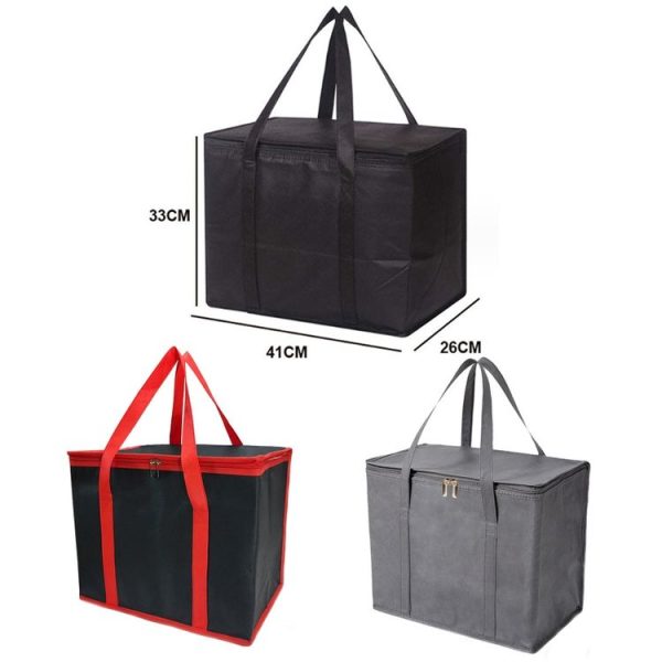 41x26x33cm Non-Woven Bento Aluminum Foil Thermal Bag Takeaway Lunch Bag With Bottom Plate (Black) - Image 2