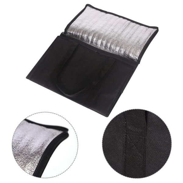 41x26x33cm Non-Woven Bento Aluminum Foil Thermal Bag Takeaway Lunch Bag With Bottom Plate (Black) - Image 4