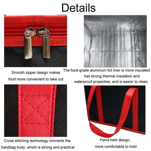 41x26x33cm Non-Woven Bento Aluminum Foil Thermal Bag Takeaway Lunch Bag With Bottom Plate (Black) - Image 5