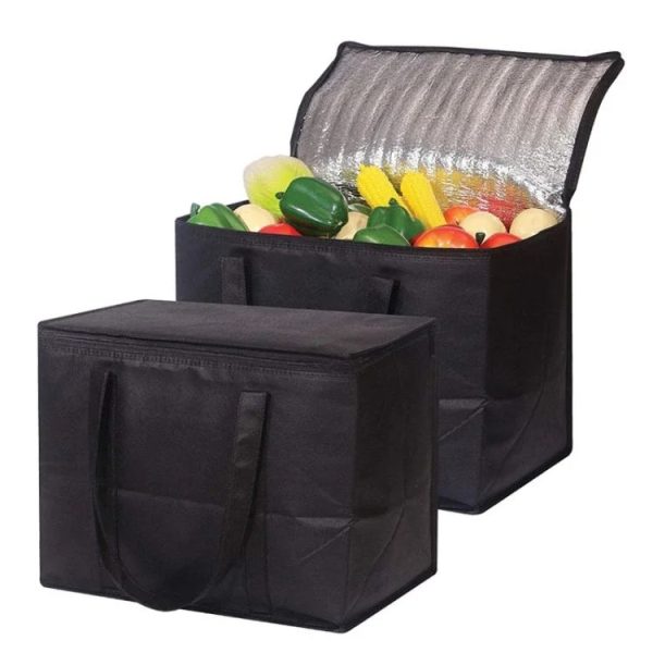 41x26x33cm Non-Woven Bento Aluminum Foil Thermal Bag Takeaway Lunch Bag With Bottom Plate (Black) - Image 7
