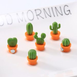 6pcs / Set Cactus Fridge Stickers Greenery Message Magnetic Cartoon Stickers (Orange Pot)