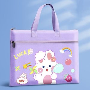Student Tote Handle Book Bag Canvas Waterproof Data Storage Bag (Lucky Rabbit)