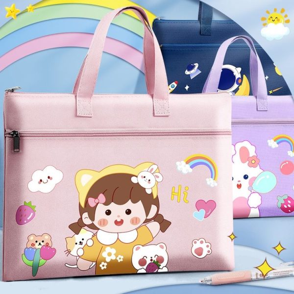 Student Tote Handle Book Bag Canvas Waterproof Data Storage Bag (Lucky Rabbit) - Image 2