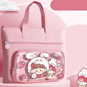 Waterproof Canvas Homework File Storage Bag Student Hand Carrying Book Bag (Strawberry Pie)
