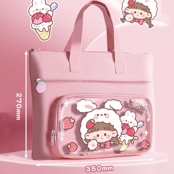 Waterproof Canvas Homework File Storage Bag Student Hand Carrying Book Bag (Strawberry Pie) - Image 2