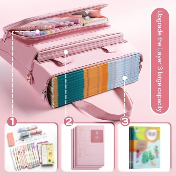 Waterproof Canvas Homework File Storage Bag Student Hand Carrying Book Bag (Strawberry Pie) - Image 6