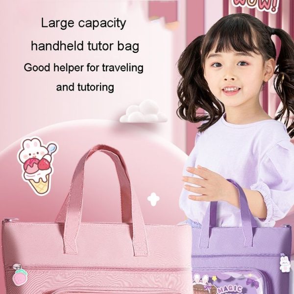Waterproof Canvas Homework File Storage Bag Student Hand Carrying Book Bag (Strawberry Pie) - Image 8