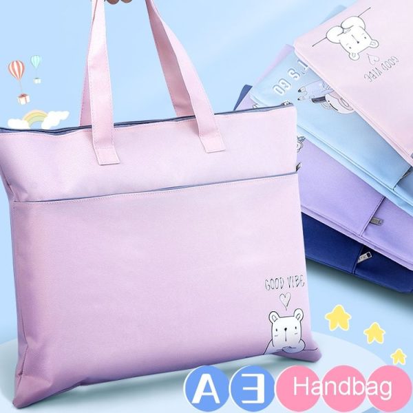 BeiDuoMei Student A3 Art Drawing Handbag Test Paper File Storage Bag, Style: Simple Model Blue - Image 2