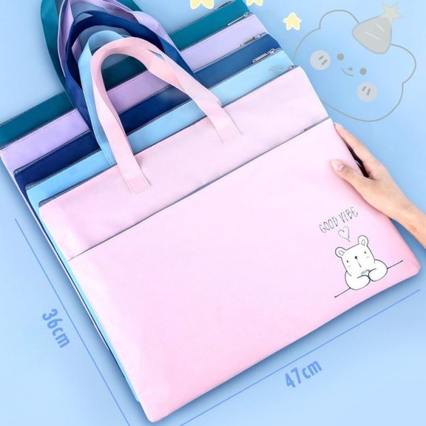 BeiDuoMei Student A3 Art Drawing Handbag Test Paper File Storage Bag, Style: Simple Model Blue - Image 3
