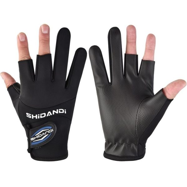 Fishing Fingerless Non-Slip Gloves Waterproof Wear-Resistant Lure Fishing Equipment (Black)