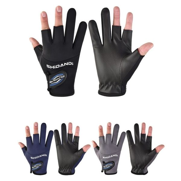 Fishing Fingerless Non-Slip Gloves Waterproof Wear-Resistant Lure Fishing Equipment (Black) - Image 2