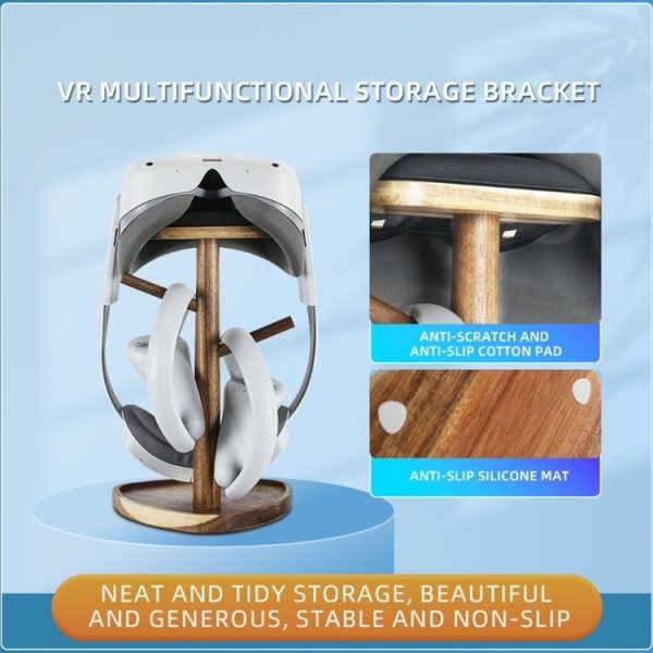 Hiblok VR Helmet Wooden Storage Rack Desktop Display Stand for Quest 2 / Pico 3 / Pico 4 (Acacia) - Image 3