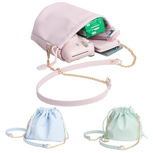 Leather Large-capacity Drawstring Pocket Portable Waterproof Camera Bag (Pink) - Image 2