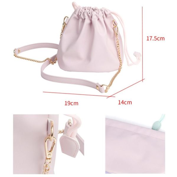 Leather Large-capacity Drawstring Pocket Portable Waterproof Camera Bag (Pink) - Image 3