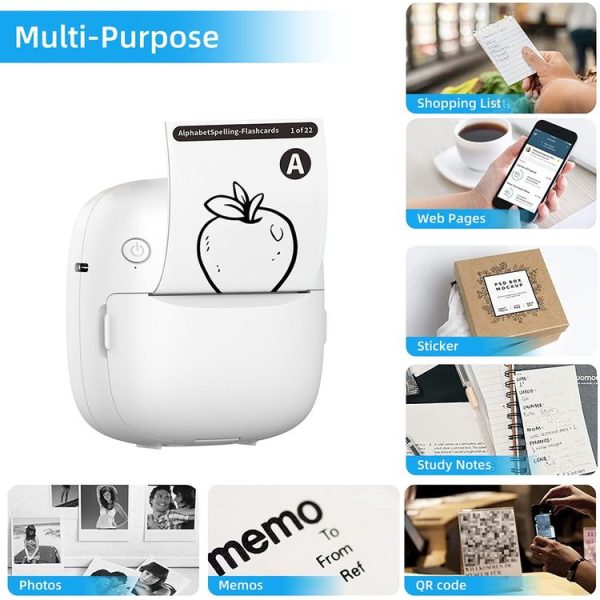RGB Light Portable Mini Bluetooth Printer Inkless Document Label Printer with 1-Roll Paper - Image 10