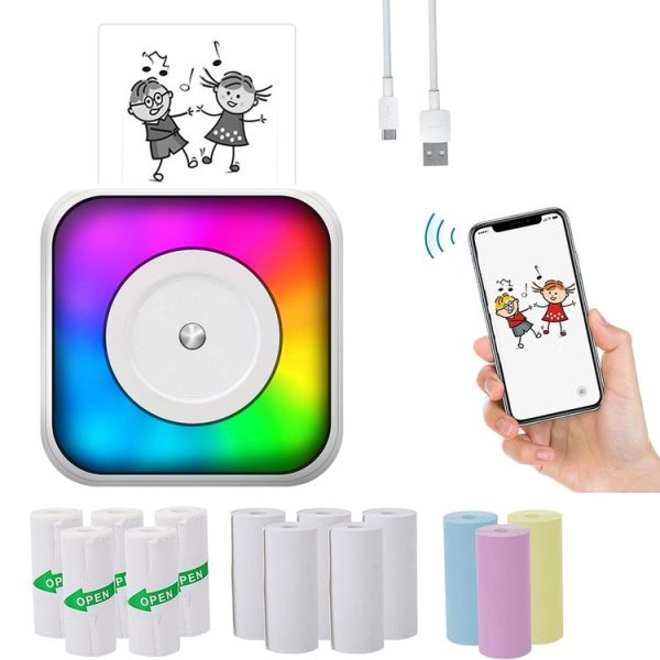 RGB Light Portable Mini Bluetooth Printer Inkless Document Label Printer with 1-Roll Paper - Image 2