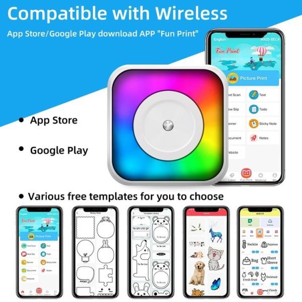 RGB Light Portable Mini Bluetooth Printer Inkless Document Label Printer with 1-Roll Paper - Image 6