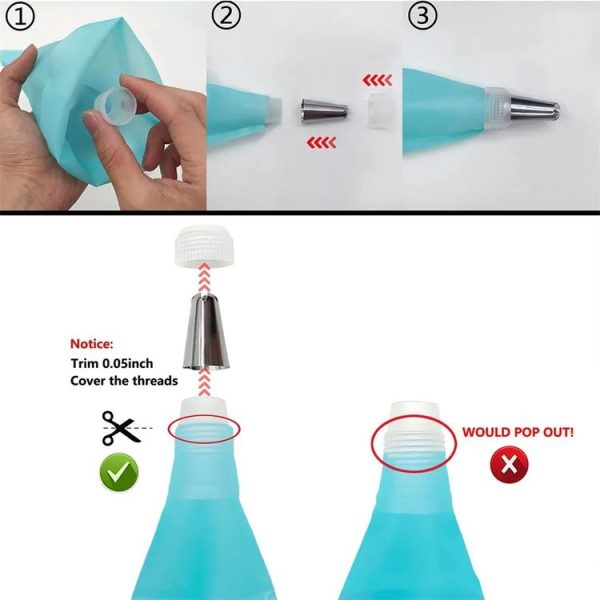 15 In 1 Silicone Icing Piping Cream Pastry Bag Stainless Steel Cake Nozzle Set (Blue) - Image 3