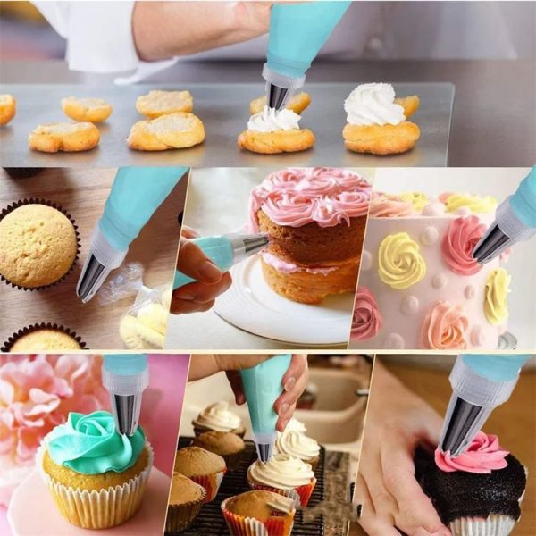15 In 1 Silicone Icing Piping Cream Pastry Bag Stainless Steel Cake Nozzle Set (Blue) - Image 5