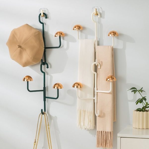 Mushroom Swivel Clothes Hat Rack No Punch No Trace Hooks Home Multifunctional Scarf Bag Storage Rack (Orange) - Image 12