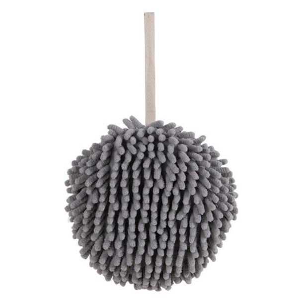 Chenille Hand Wipe Ball Large Hanging Bathroom Quick Dry Hand Towel Kitchen Rag Wipe Handkerchief (Gray)