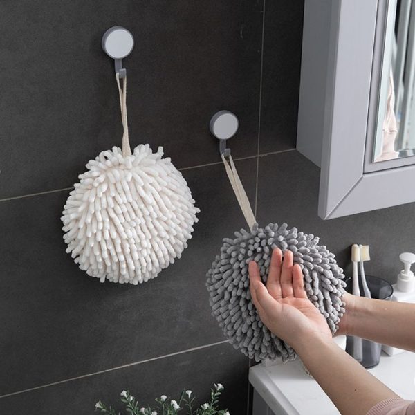 Chenille Hand Wipe Ball Large Hanging Bathroom Quick Dry Hand Towel Kitchen Rag Wipe Handkerchief (Gray) - Image 2