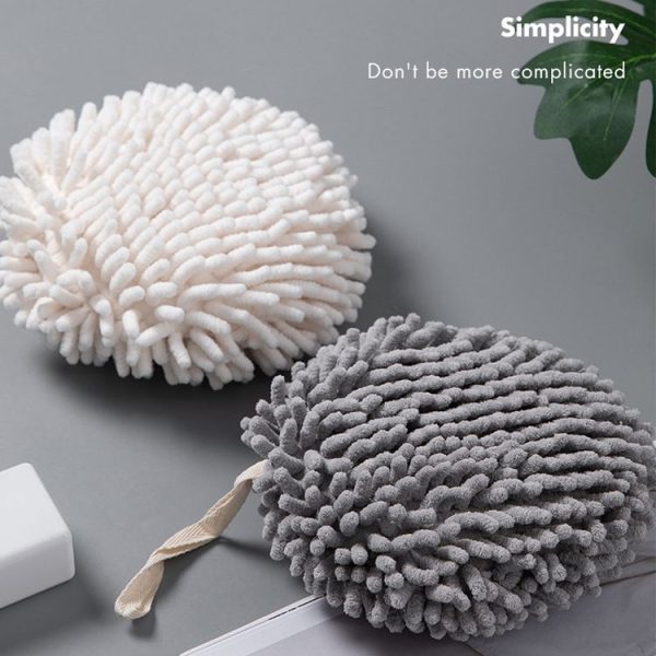 Chenille Hand Wipe Ball Large Hanging Bathroom Quick Dry Hand Towel Kitchen Rag Wipe Handkerchief (Gray) - Image 7