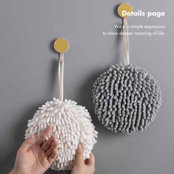 Chenille Hand Wipe Ball Large Hanging Bathroom Quick Dry Hand Towel Kitchen Rag Wipe Handkerchief (Gray) - Image 8