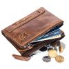 BULL CAPTAIN QB06 Retro First-layer Cowhide Anti-theft Zipper Wallet Short Drive License Coin Clip (Brown) - Image 2
