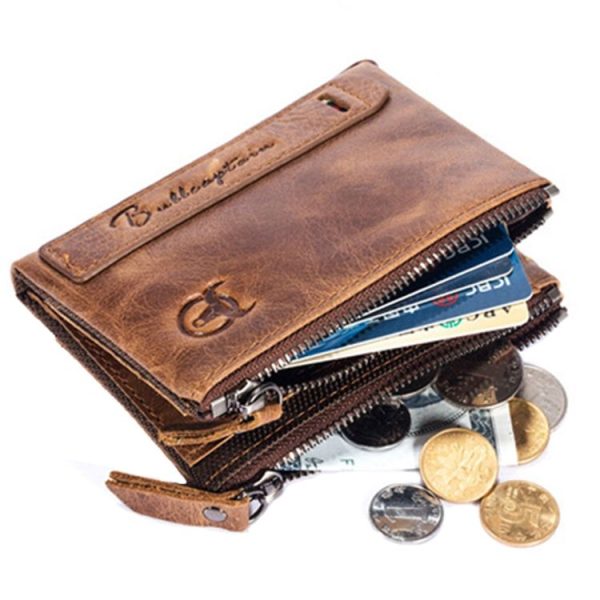 BULL CAPTAIN QB06 Retro First-layer Cowhide Anti-theft Zipper Wallet Short Drive License Coin Clip (Brown) - Image 2