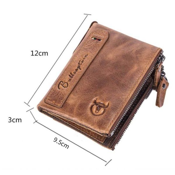 BULL CAPTAIN QB06 Retro First-layer Cowhide Anti-theft Zipper Wallet Short Drive License Coin Clip (Brown) - Image 3